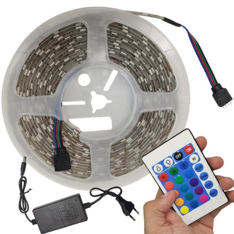 Fita Led 5 Metros Rgb Smd 5050 Fonte Controle Fita Dupla Face Iluminaçao Sala Quarto Mesa Teto Sanca