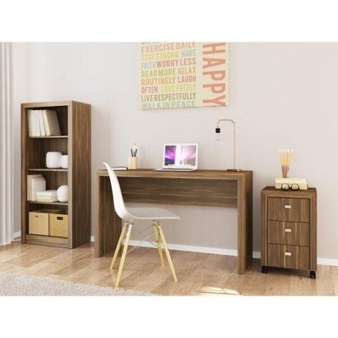 Conjunto 3 Peças com Escrivaninha, Gaveteiro e Estante Espresso Móveis Marrom