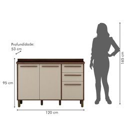 Balcão 120 cm 3 Portas 2 Gavetas Salvador - 4