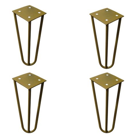 Kit 4 Pés de Metal 15 CM Hairpin Legs Mesas de Centro Puffs Dourado