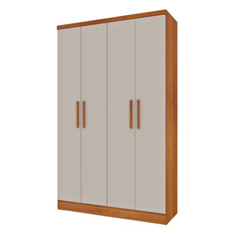 Guarda-Roupa Solteiro com 4 Portas e 2 Gavetas 133cm Multimóveis CR35480 Cinamomo/Off White