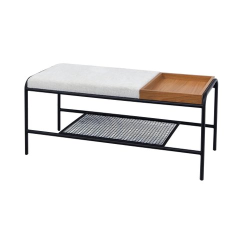 Banco 1m Palazzo Recamier Decorativo com Bandeja Mesa Lateral Quarto Sala Studio Metal Madeira Banco