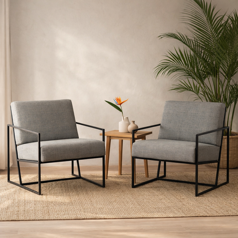 Poltrona Industrial, Decorativa, Sala e Recepção - Kit 2 - Poltrona Flow Linho Cinza