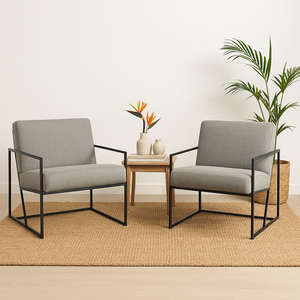 Poltrona Industrial, Decorativa, Sala e Recepção - Kit 2 - Poltrona Flow Linho Cinza