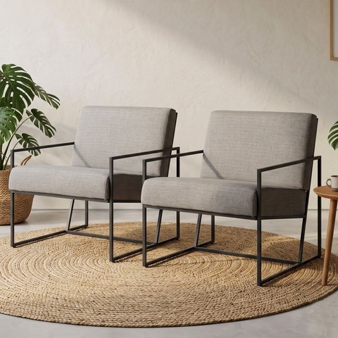 Poltrona Industrial, Decorativa, Sala e Recepção - Kit 2 - Poltrona Flow Linho Cinza