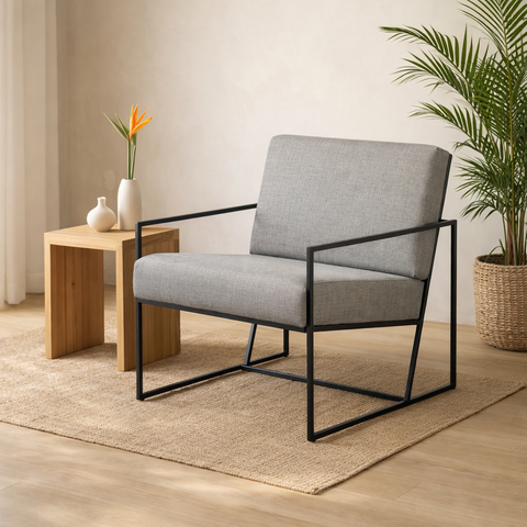 Poltrona Industrial, Decorativa, Sala e Recepção - Kit 2 - Poltrona Flow Linho Cinza