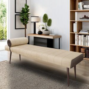 Recamier Divã Puff Luxo Bege 1.38cm Pés Palito em Aço Bz Decor