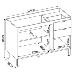 Balcão para Pia Firenze 120 Cm Amêndola Branco - Demóbile - 2
