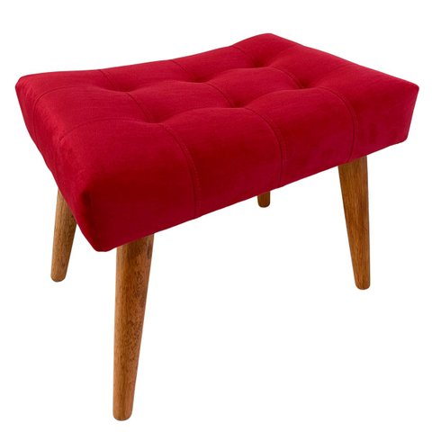 Puff Capitonê Luxo Sued Premium Vermelho Sua Casa Decor Pés Madeira Claro