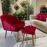 Puff Capitonê Luxo Sued Premium Vermelho Sua Casa Decor Pés Madeira Claro - 9
