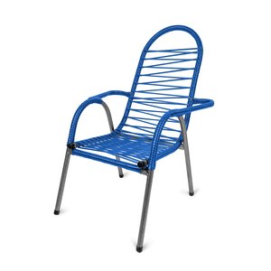 Cadeira de Cordinha Jardim Fio Pvc Infantil para Criança Conforto Descanso Pés em Aço Cor Azul