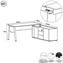 Ver imagem 3 de Mesa L Diretor Escritório com Armário Lateral 3 Gavetas 200cm Industrial Tampo Cavado e Pés Metal Executive Nogal E Preto