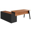 Ver imagem 4 de Mesa L Diretor Escritório com Armário Lateral 3 Gavetas 200cm Industrial Tampo Cavado e Pés Metal Executive Nogal E Preto