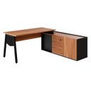 Ver imagem 2 de Mesa L Diretor Escritório com Armário Lateral 3 Gavetas 200cm Industrial Tampo Cavado e Pés Metal Executive Nogal E Preto