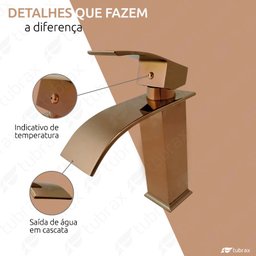 Torneira Misturador Monocomando Baixa de Banheiro Lavabo Bronze - Tubrax - 2