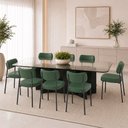 Ver imagem 1 de Kit 8 Cadeiras Sala de Jantar Lisa Pés Preto PU Verde m² - Monari Design