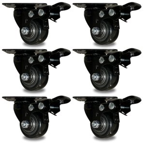 Kit 6 Rodinhas Giratória Refoçada 40mm Black com Trava e com Rolamento Anti Risco 200kg para Moveis