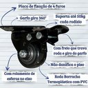 Ver imagem 2 de Kit 6 Rodinhas Giratória Refoçada 40mm Black com Trava e com Rolamento Anti Risco 200kg para Moveis