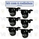 Ver mais imagens de Kit 6 Rodinhas Giratória Refoçada 40mm Black com Trava e com Rolamento Anti Risco 200kg para Moveis