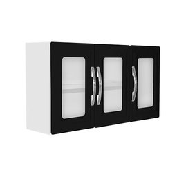 ARMARIO DE COZINHA/LAVANDERIA SUSPENSO 3 PORTAS DE VIDRO E AÇO BRANCO PRETO MUNIQUE MARROART - 1