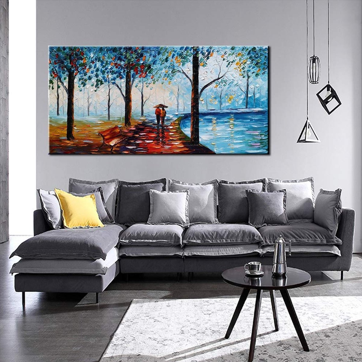 Quadro Pintura Tela luz guarda chuva amante carregam 5271: 60cm (A) x 120cm (L) - 5