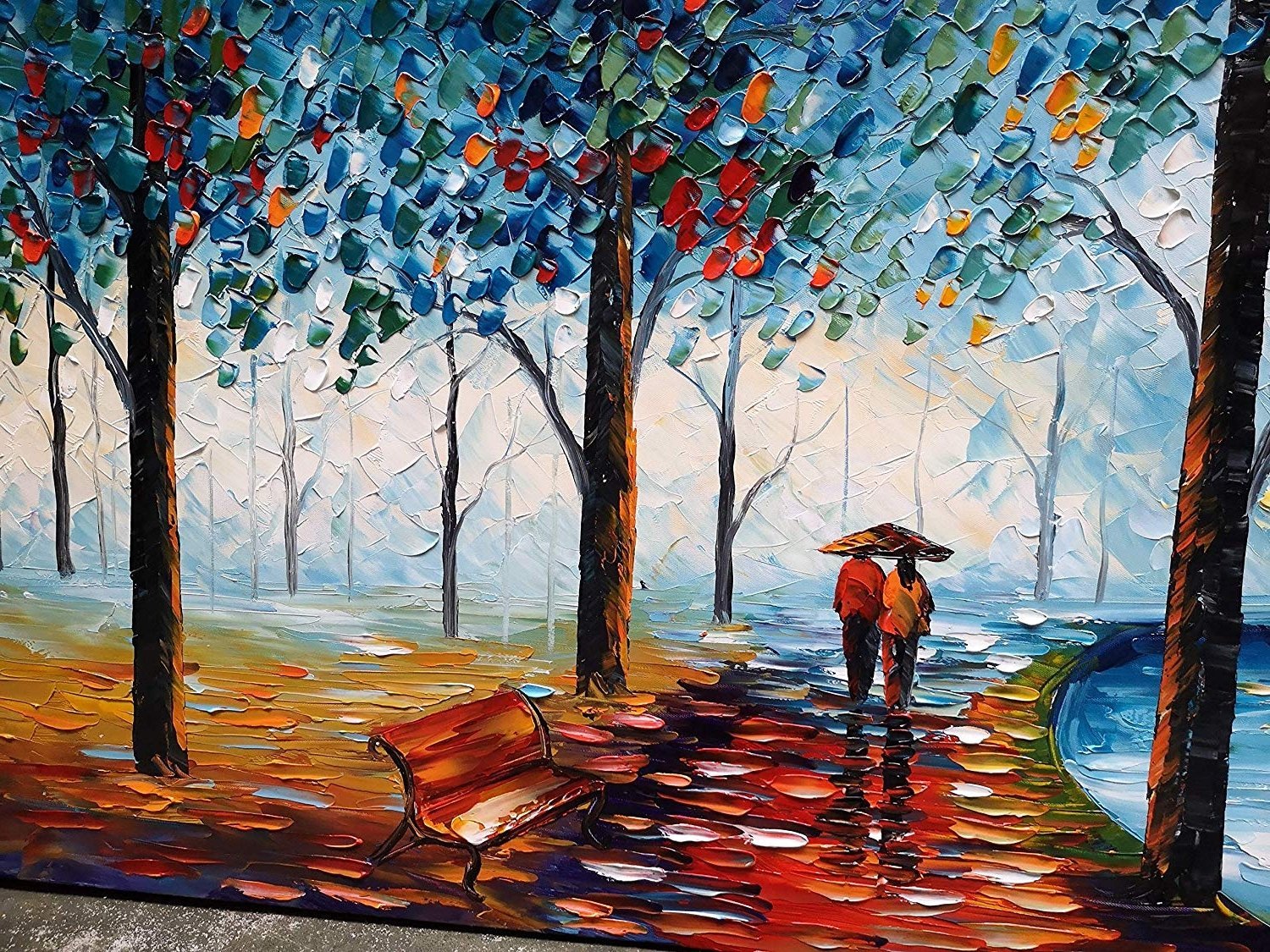 Quadro Pintura Tela luz guarda chuva amante carregam 5271: 60cm (A) x 120cm (L) - 4