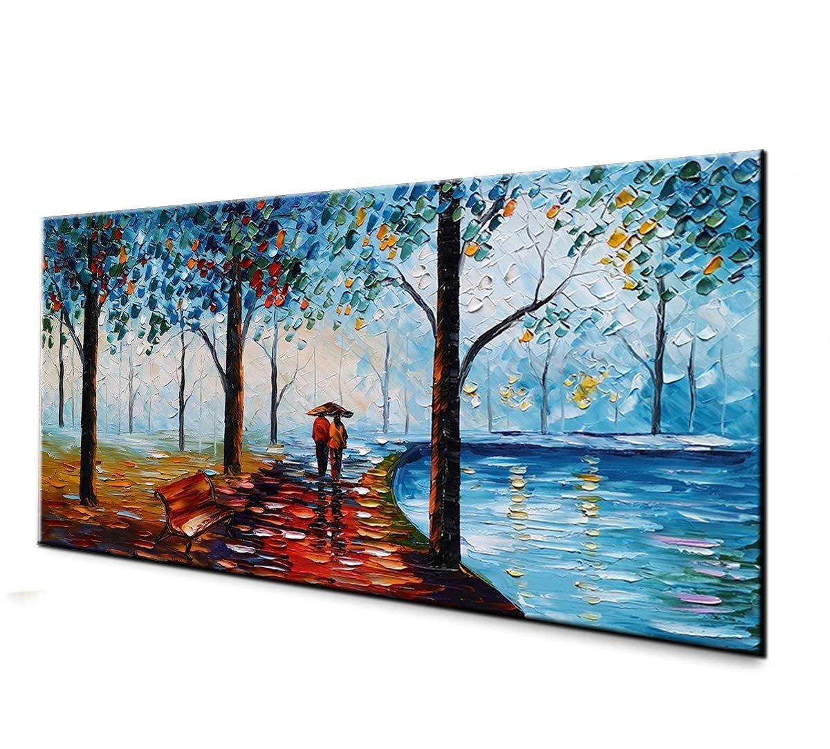 Quadro Pintura Tela luz guarda chuva amante carregam 5271: 60cm (A) x 120cm (L) - 1