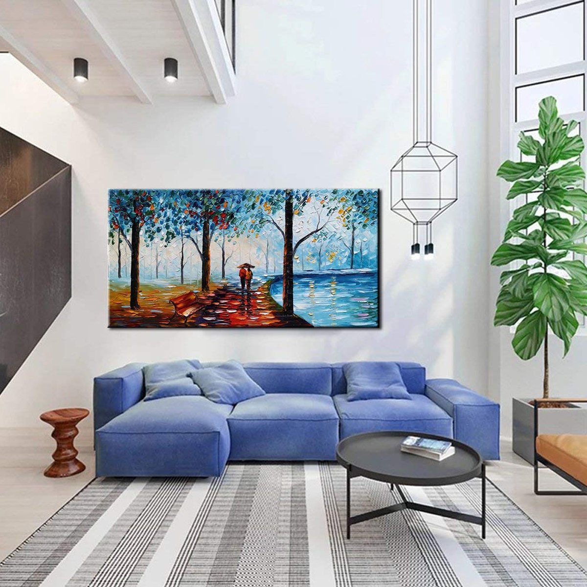 Quadro Pintura Tela luz guarda chuva amante carregam 5271: 60cm (A) x 120cm (L) - 2