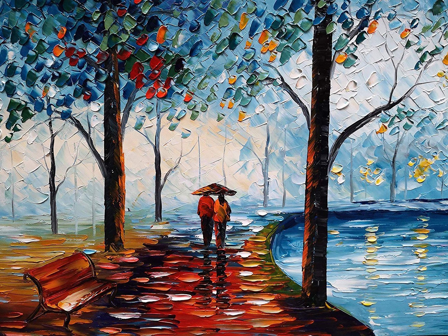 Quadro Pintura Tela luz guarda chuva amante carregam 5271: 60cm (A) x 120cm (L) - 3