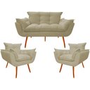 Ver imagem 1 de Kit Namoradeira + 2 Poltronas Decorativa Opala Suede Bege - Twdecora
