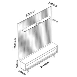 Rack Requinte Pés Madeira com Painel Ripado Nobre 230cm LED TV 85 Polegadas Gelius Naturale/Off - 6