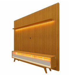 Rack Requinte Pés Madeira com Painel Ripado Nobre 230cm LED TV 85 Polegadas Gelius Naturale/Off - 2