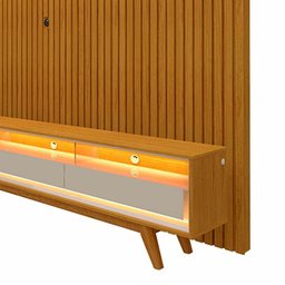 Rack Requinte Pés Madeira com Painel Ripado Nobre 230cm LED TV 85 Polegadas Gelius Naturale/Off - 5