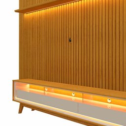Rack Requinte Pés Madeira com Painel Ripado Nobre 230cm LED TV 85 Polegadas Gelius Naturale/Off - 4