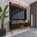 Ver imagem 2 de Rack Ripado 2 Portas com Painel para Tv 50 Polegadas Bahamas 136cm - Via Nossa - Preto e Cedro
