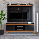 Ver imagem 1 de Rack Ripado 2 Portas com Painel para Tv 50 Polegadas Bahamas 136cm - Via Nossa - Preto e Cedro