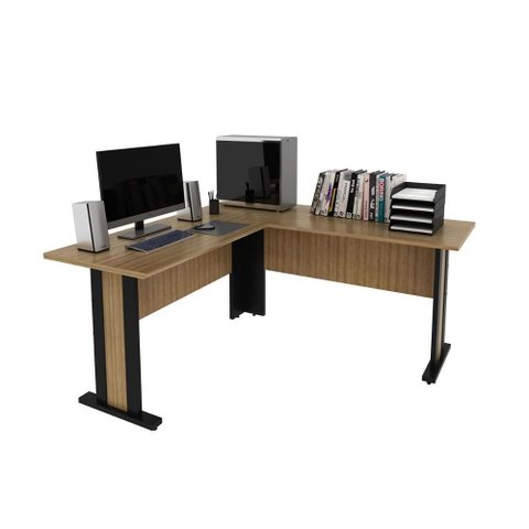 Mesa de Computador Solteiro Canto Me-4195 Amêndoa/preto - Tecno Mobili