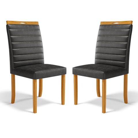 Kit com 2 Cadeiras Sara Madeira Maciça Estofadas para Mesa de Jantar Courino Preto Cod. 503