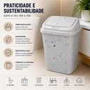 Ver imagem 3 de Lixeira 9 Litros Tampa Click Marmorizada 3D Cesto Lixo Retangular Jeans Casa Cozinha Banheiro Lavabo