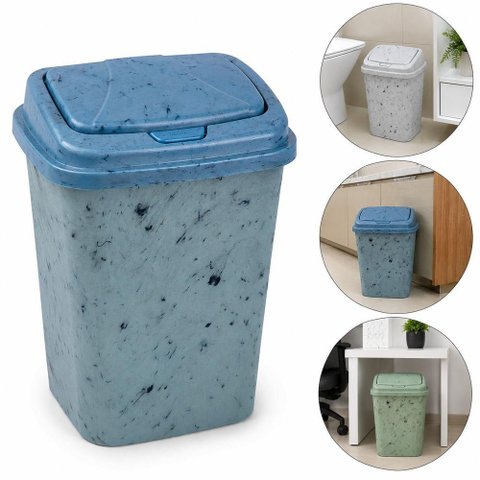 Lixeira 9 Litros Tampa Click Marmorizada 3D Cesto Lixo Retangular Jeans Casa Cozinha Banheiro Lavabo