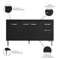 Balcão para Cozinha Gabriela Com 3 Portas s/ tampo -  Leartam - 2
