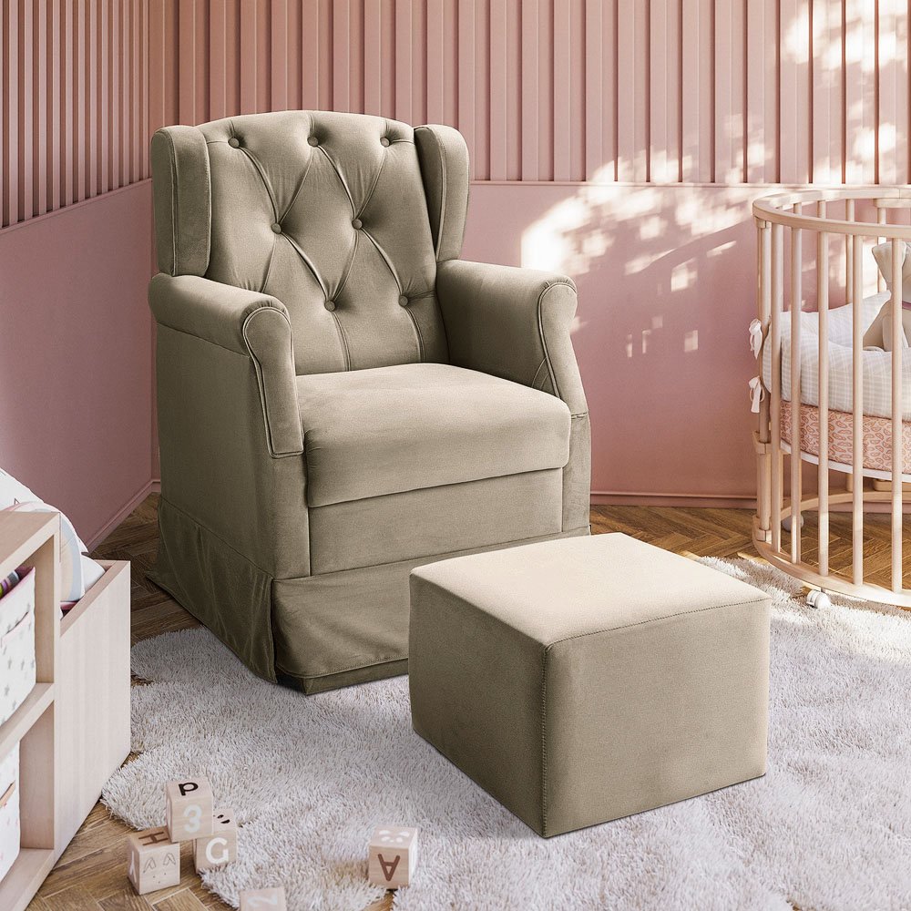 Poltrona Cadeira de Amamentação Balanço + Puff Ternura Suede Bege - Star Confort - 2