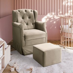 Poltrona Cadeira de Amamentação Balanço + Puff Ternura Suede Bege - Star Confort