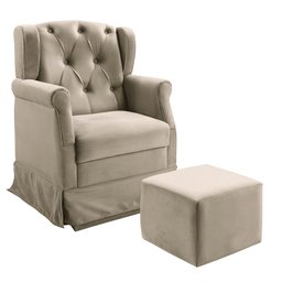 Poltrona Cadeira de Amamentação Balanço + Puff Ternura Suede Bege - Star Confort - 2