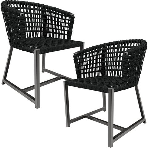 Kit 02 Cadeiras Decorativas Para Área Gourmet Cozinha Corda Náutica Belize D04 Preto - Lyam Decor