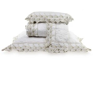 Colcha Casal com Almofada 300 Fios Camille - Marken Fassi Branca/bege