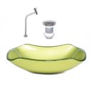 Ver imagem 1 de CUBA DE VIDRO ABAULADA 45CM VERDE OLIVA + VALVULA + TORNEIRA