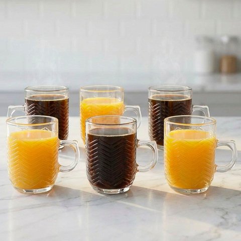 Jogo Copos de Vidro Xícara Caneca de 250ml Conjunto Kit 6pçs