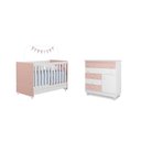 Ver imagem 1 de Quarto Infantil Berço Americano Encanto, Cômoda Adhara 5 Gavetas 1 Porta Branco/rosê - Fbaby