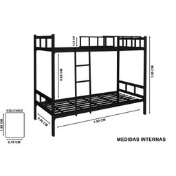 Beliche em Aço Tubolar C/ 2 Colchões D28 Alojamento, Pousada:preto - 2